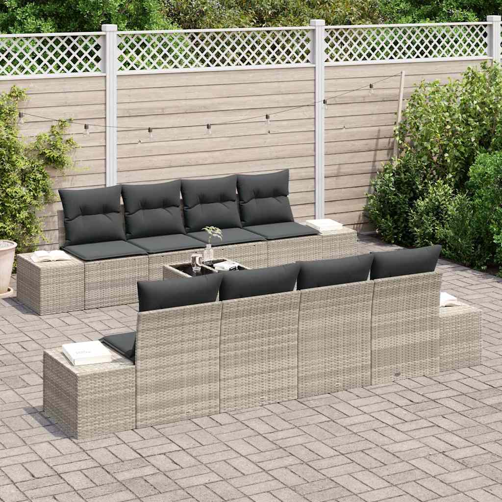 Havesofa Sæt 8 stk. Lysegrå og mørkegrå polyrattan
