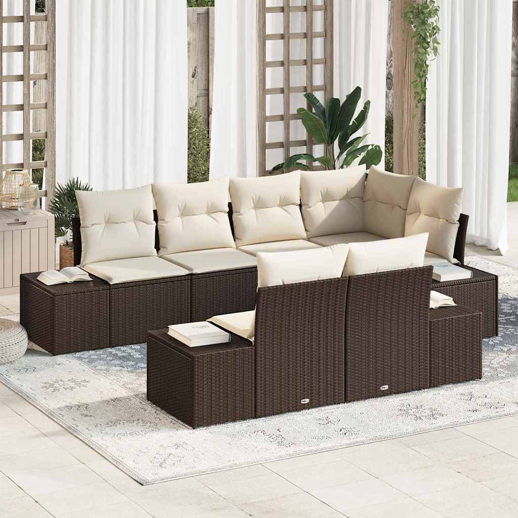 Havesofa Sæt 7 stk. Brun og Creme polyrattan