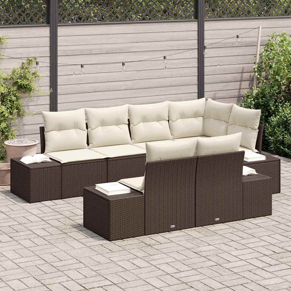 Havesofa Sæt 7 stk. Brun og Creme polyrattan