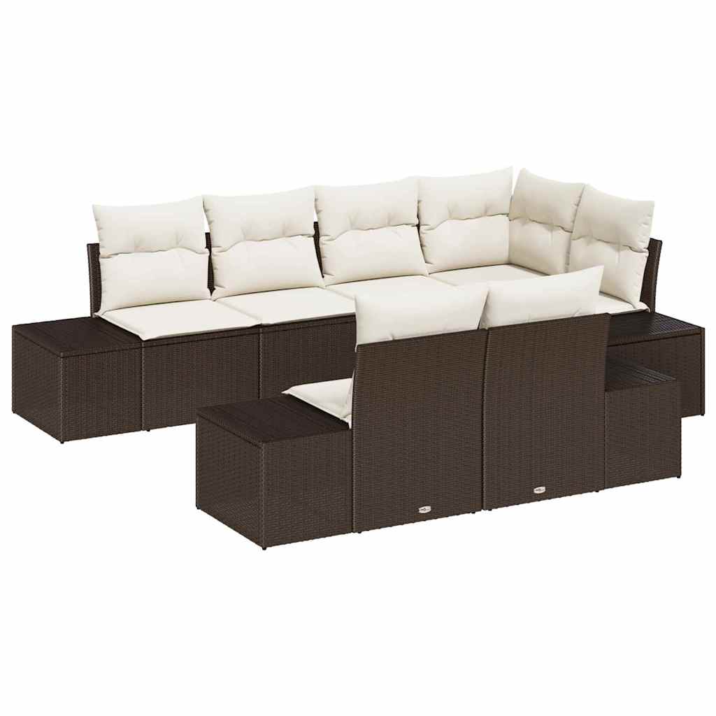 Havesofa Sæt 7 stk. Brun og Creme polyrattan