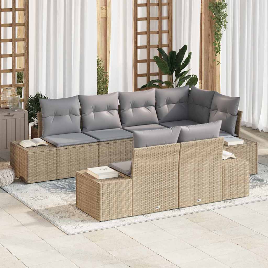 Havesofa Sæt 7 stk. Beige og lys grå polyrattan