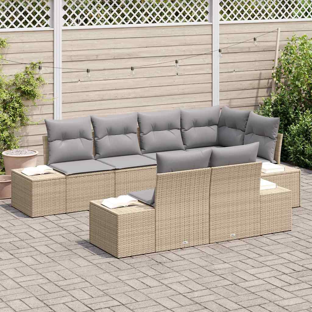 Havesofa Sæt 7 stk. Beige og lys grå polyrattan