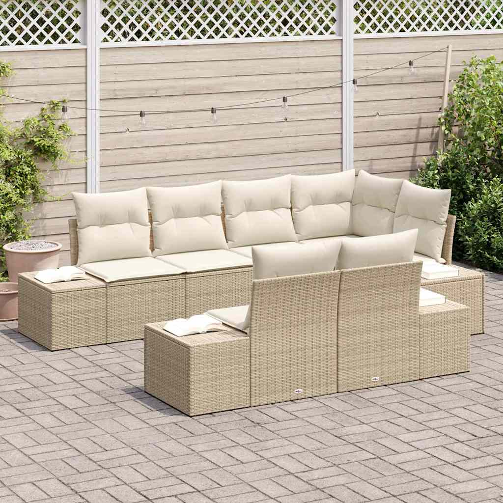 Havesofa Sæt 7 stk. Beige og creme polyrattan