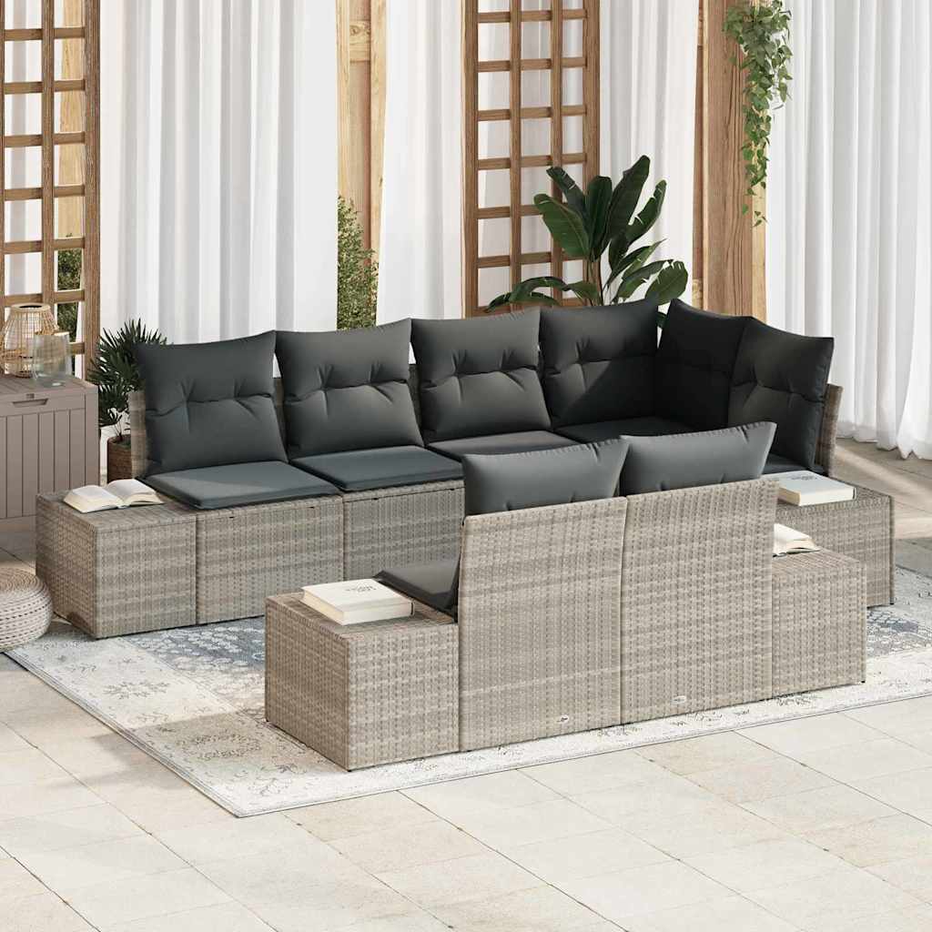 Havesofa Sæt 7 stk. Lysegrå polyrattan
