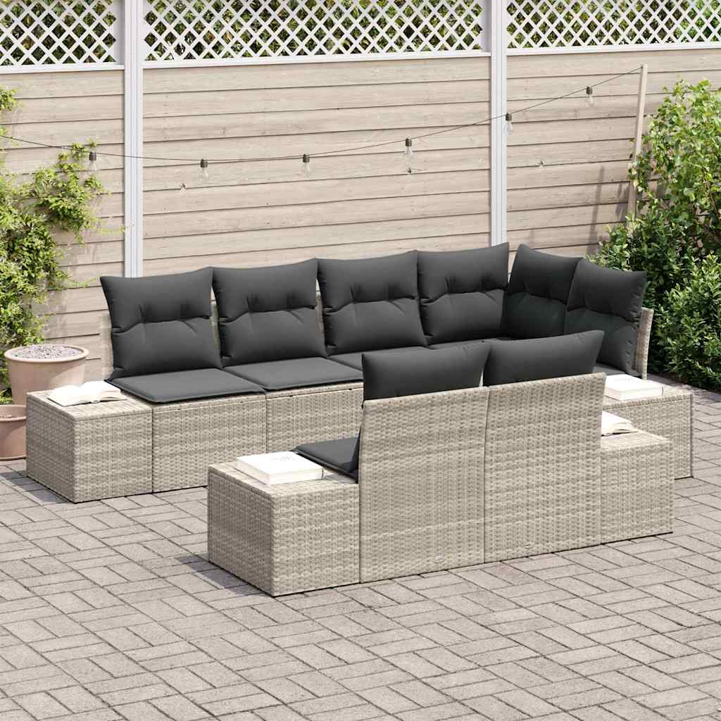 Havesofa Sæt 7 stk. Lysegrå polyrattan