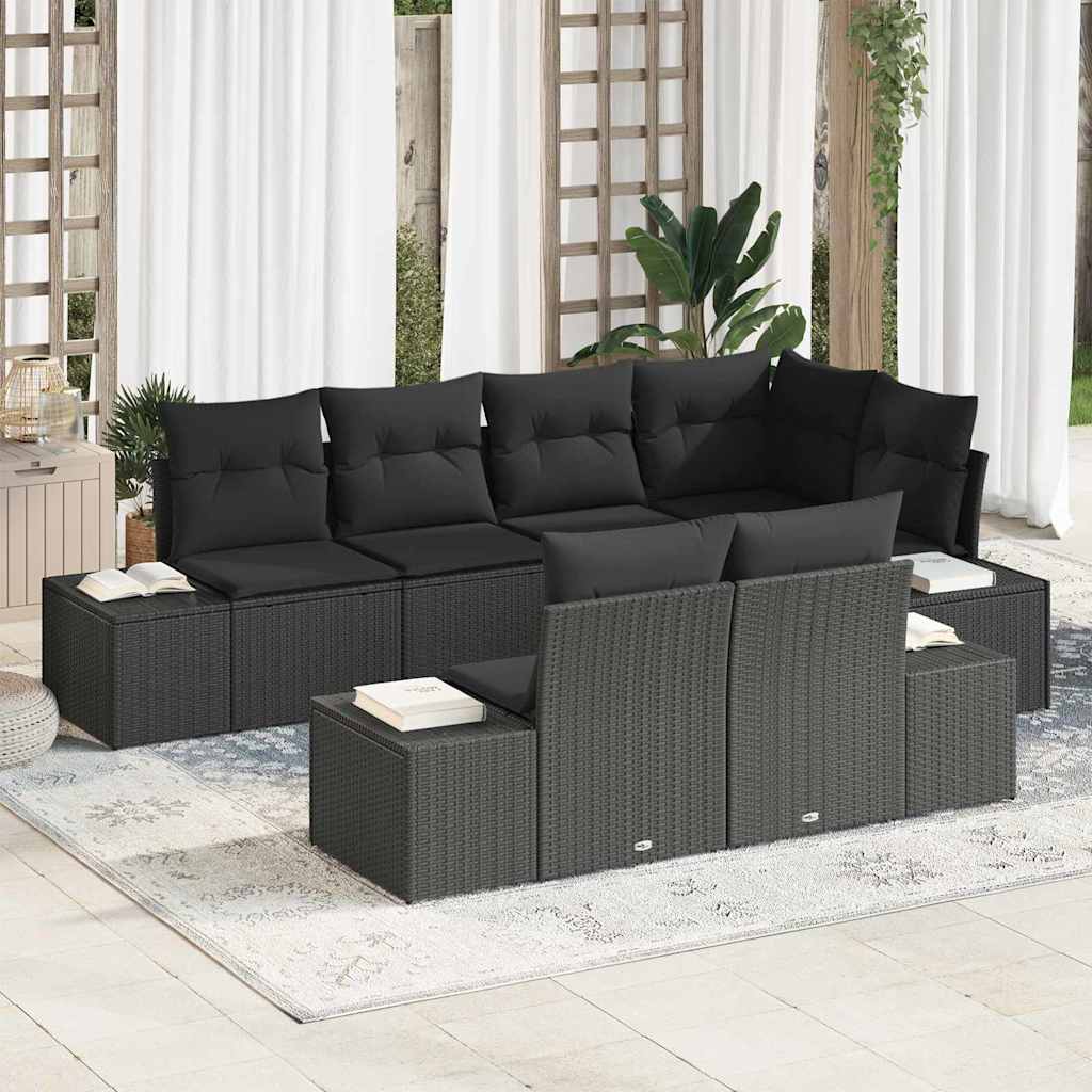 Havesofa Sæt 7 stk. Sort polyrattan