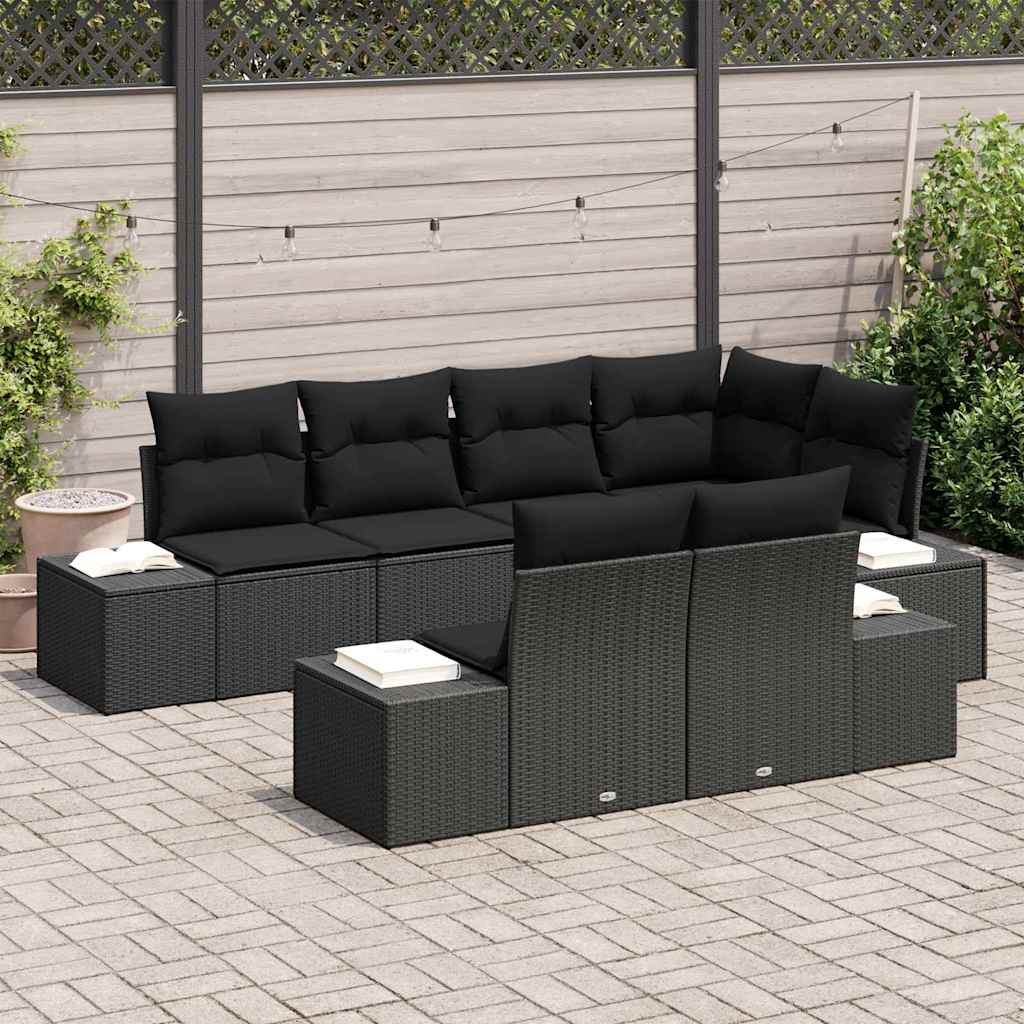 Havesofa Sæt 7 stk. Sort polyrattan