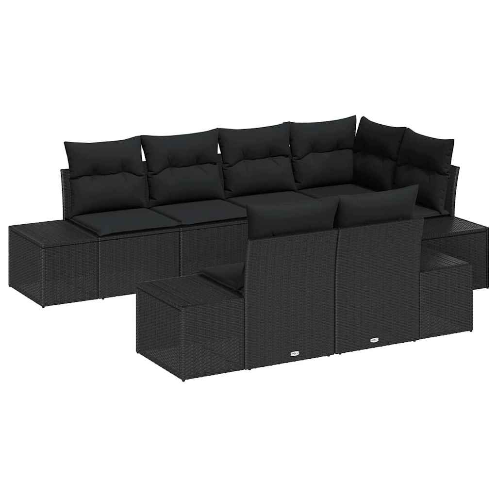 Havesofa Sæt 7 stk. Sort polyrattan