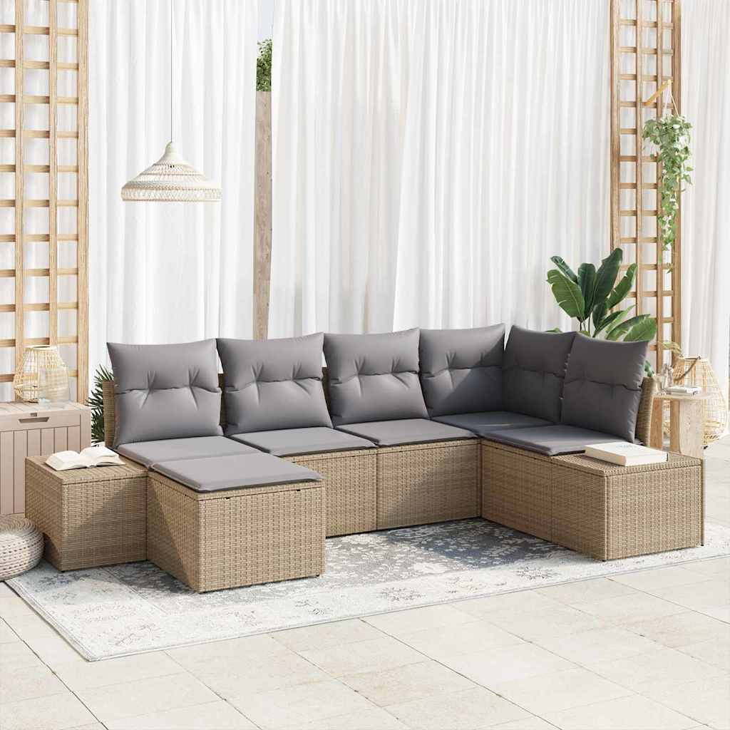 Havesofa Sæt 6 stk. Beige og lys grå polyrattan