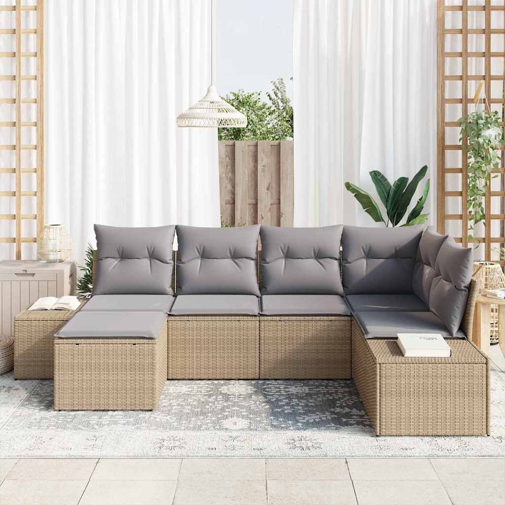 Havesofa Sæt 6 stk. Beige og lys grå polyrattan