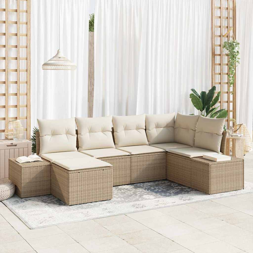 Havesofa Sæt 6 stk. Beige og creme polyrattan