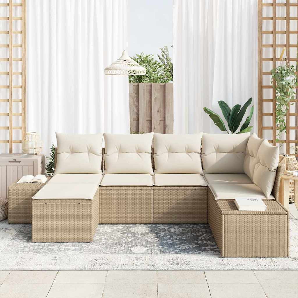 Havesofa Sæt 6 stk. Beige og creme polyrattan