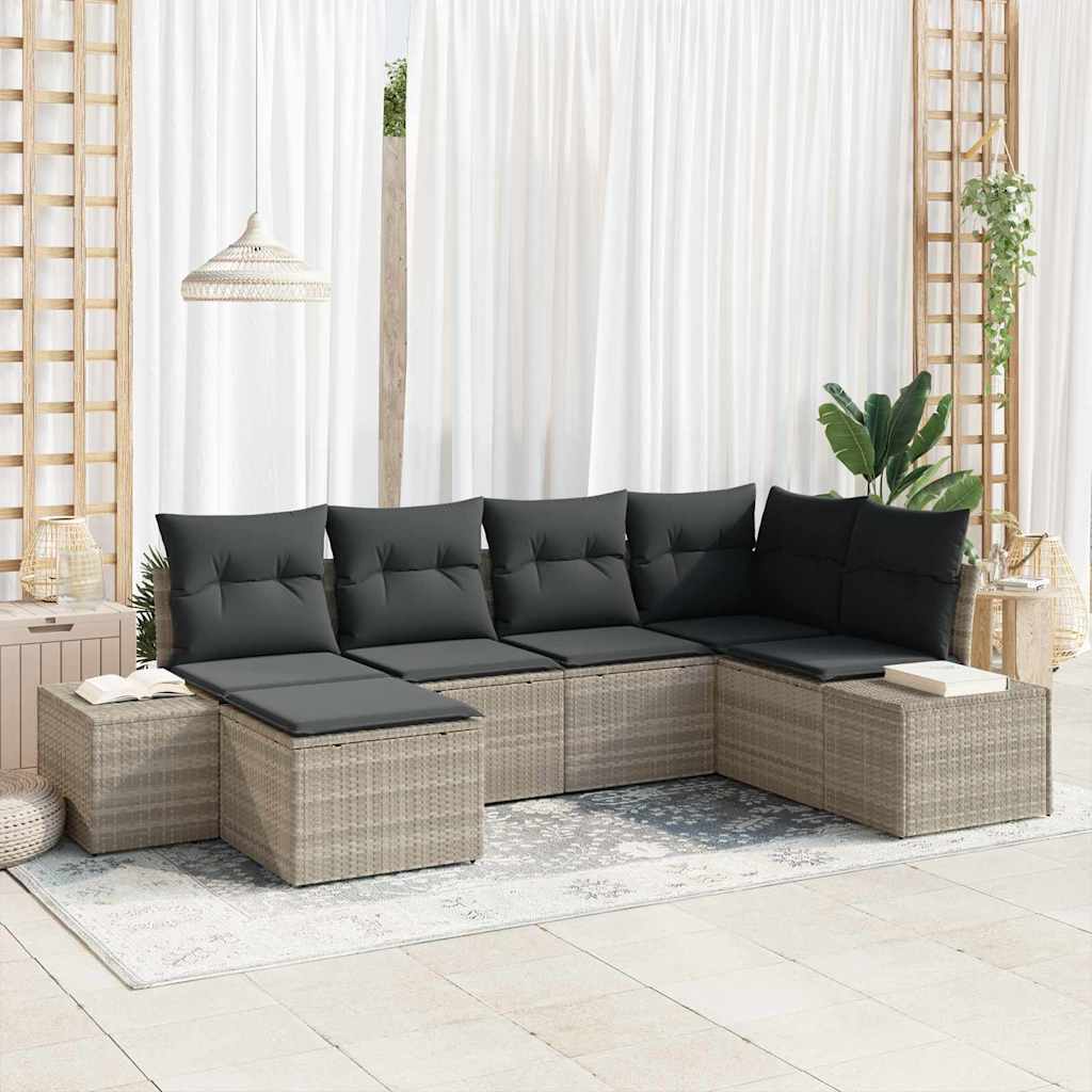 Havesofa Sæt 6 stk. Lysegrå polyrattan