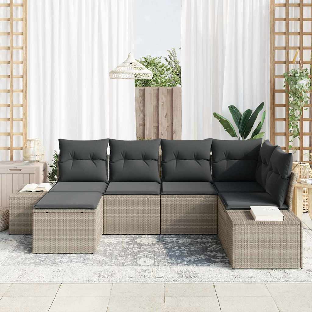 Havesofa Sæt 6 stk. Lysegrå polyrattan