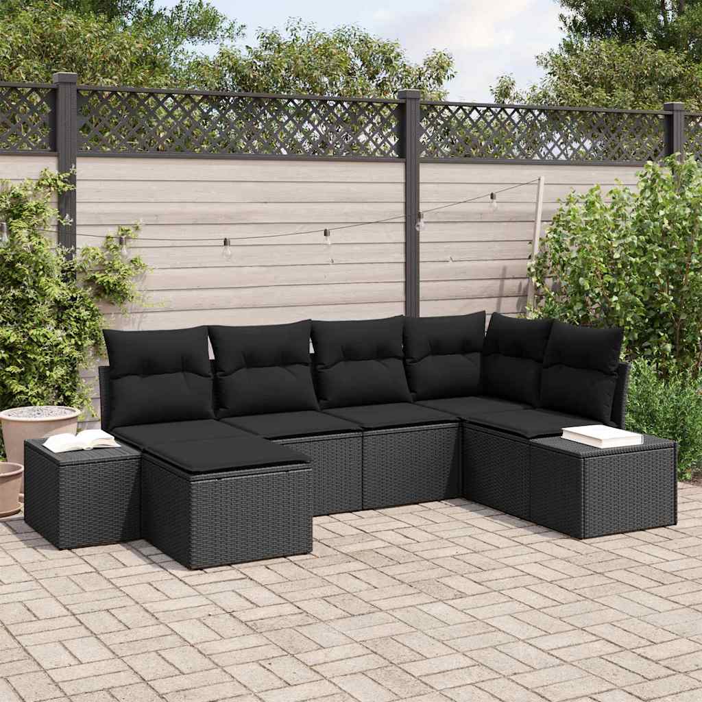 Havesofa Sæt 6 stk. Sort polyrattan