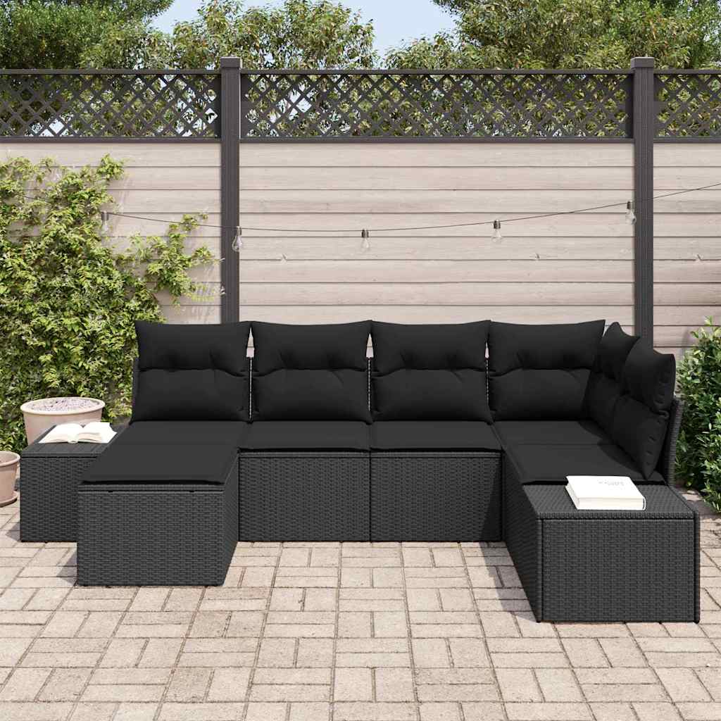 Havesofa Sæt 6 stk. Sort polyrattan