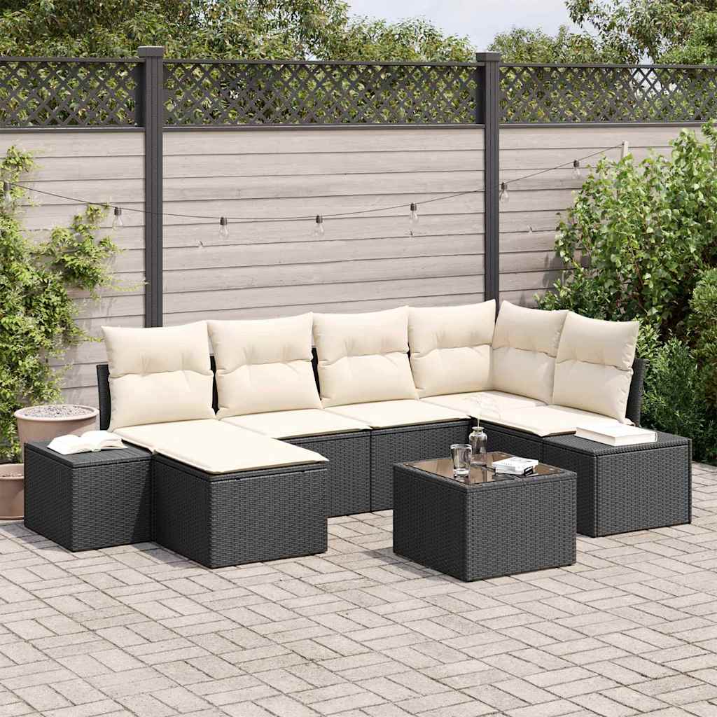 Havesofa Sæt 6 stk. Sort og Cream polyrattan