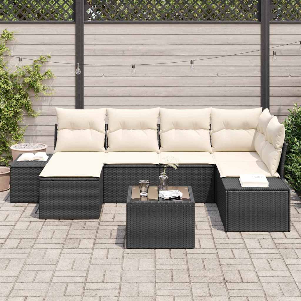 Havesofa Sæt 6 stk. Sort og Cream polyrattan