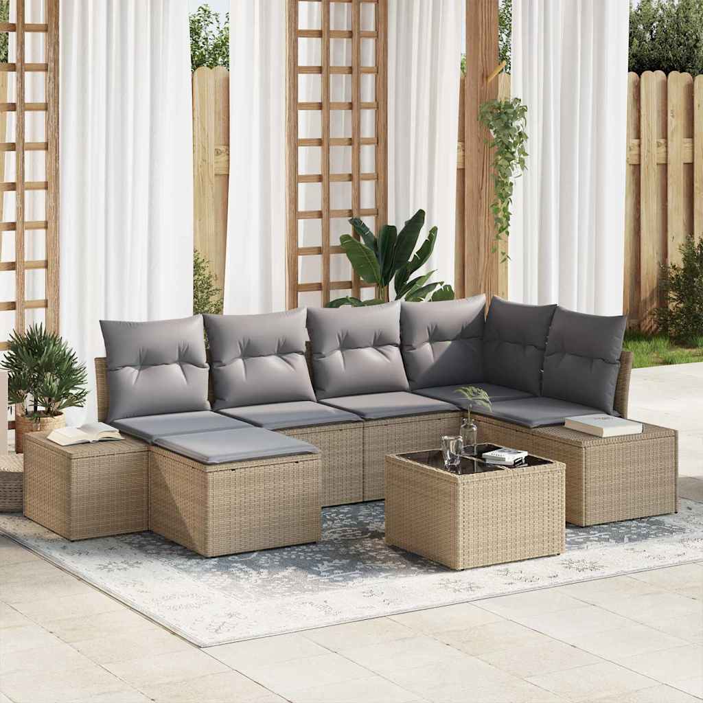 Havesofa Sæt 6 stk. Beige og lys grå polyrattan