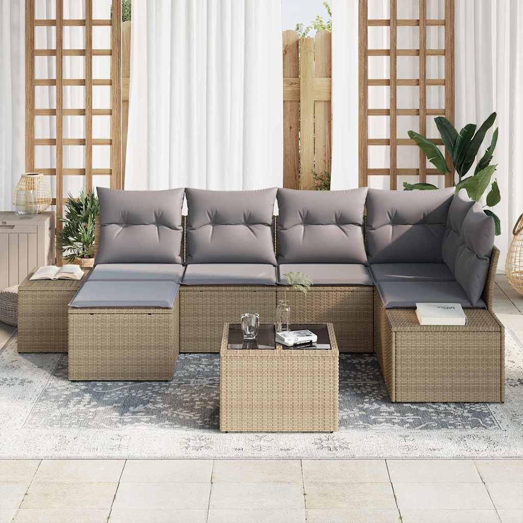 Havesofa Sæt 6 stk. Beige og lys grå polyrattan