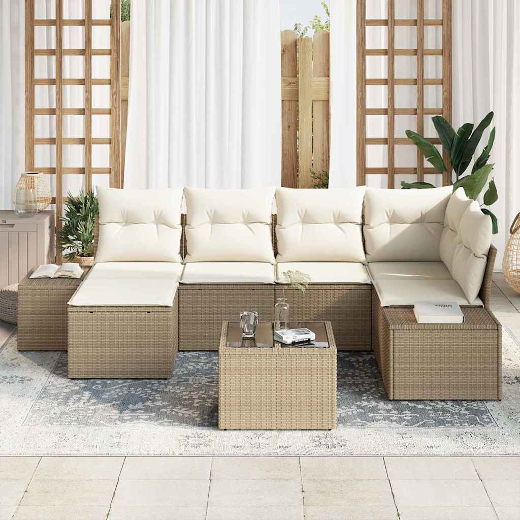 Havesofa Sæt 6 stk. Beige og creme polyrattan