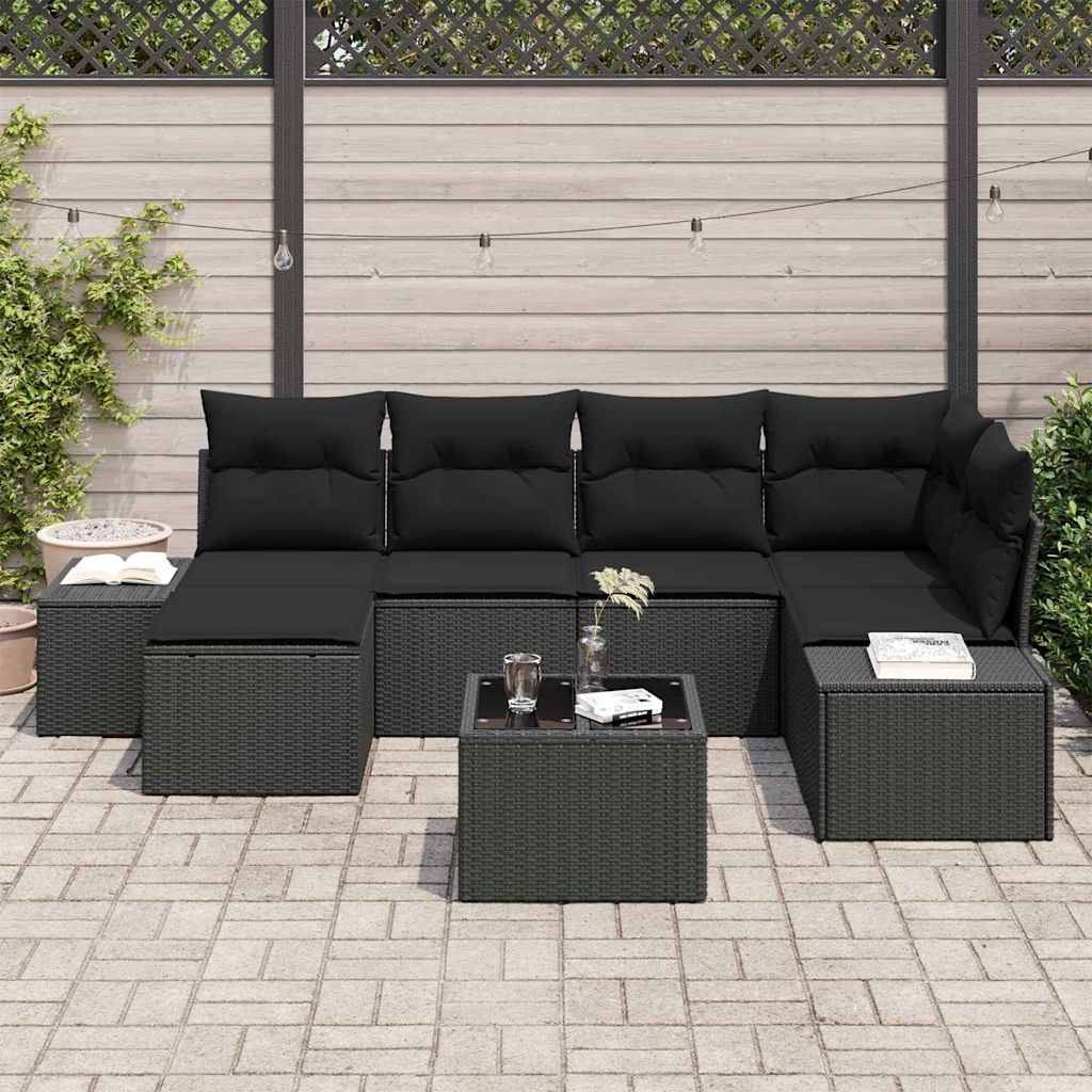 Havesofa Sæt 6 stk. Sort polyrattan