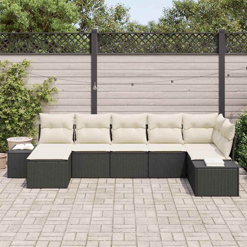 Havesofa Sæt 7 stk. Sort polyrattan