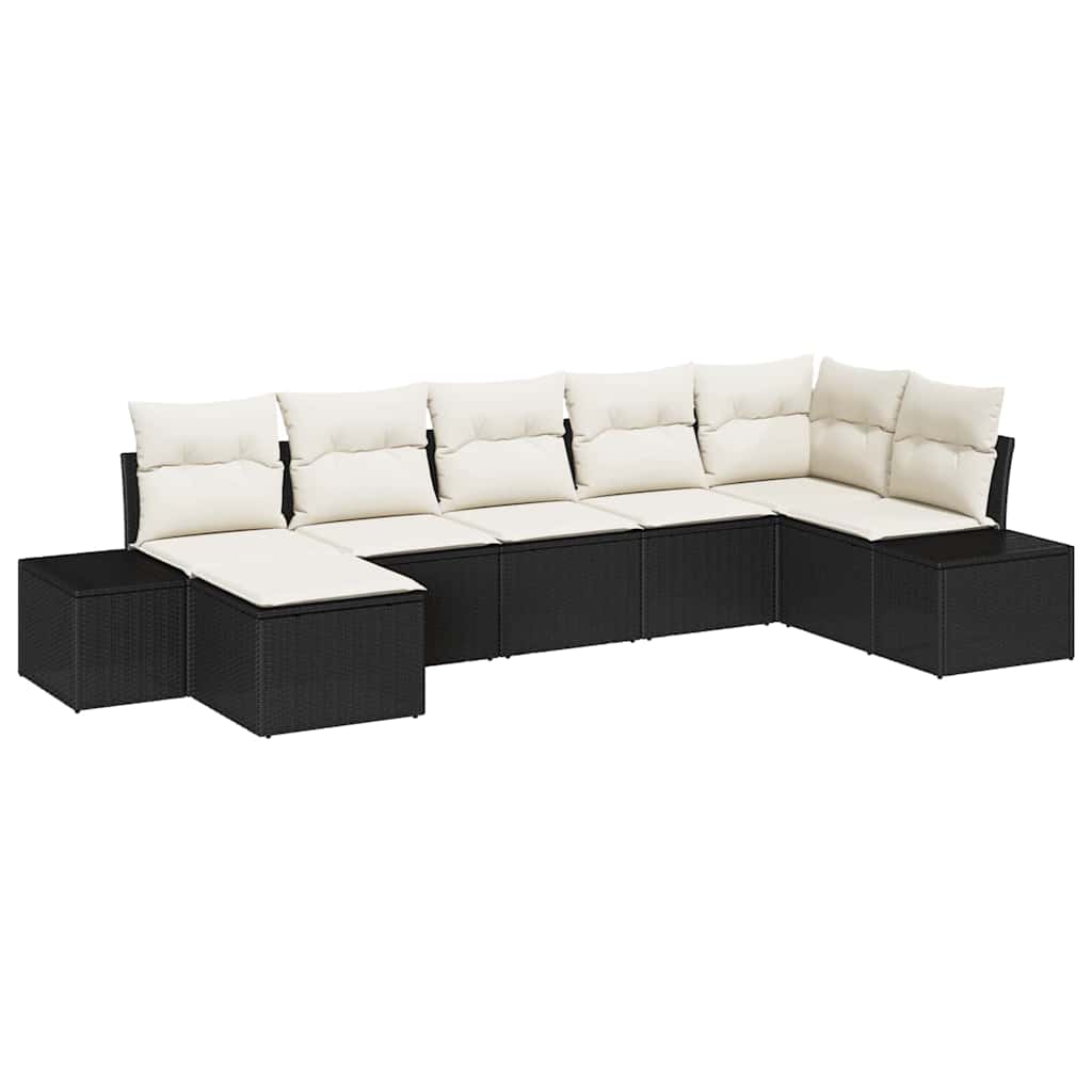 Havesofa Sæt 7 stk. Sort polyrattan