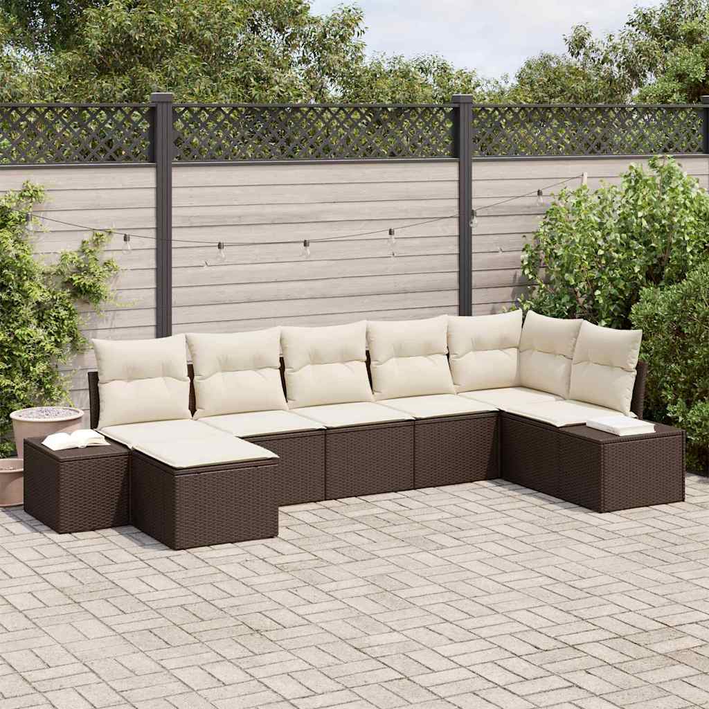 Havesofa Sæt 7 stk. Brun polyrattan