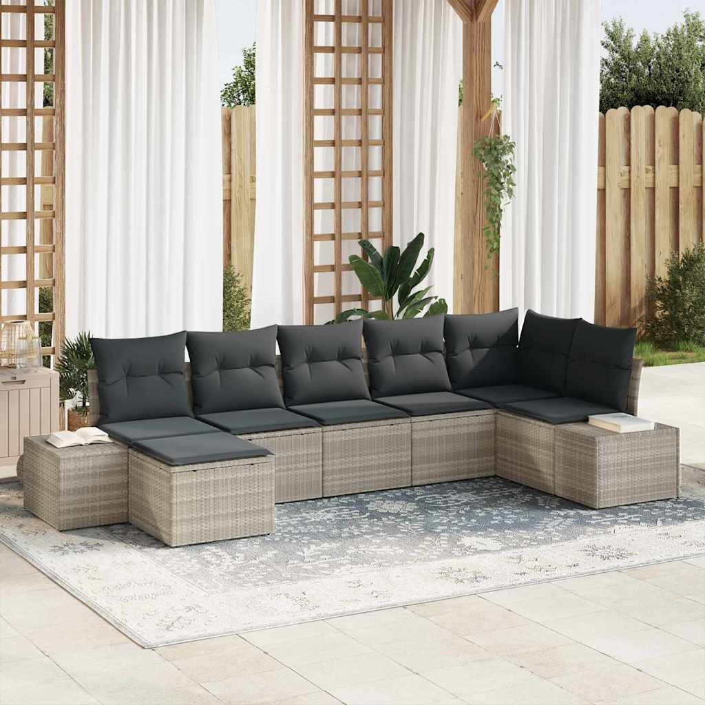 Havesofa Sæt 7 stk. Lysegrå polyrattan