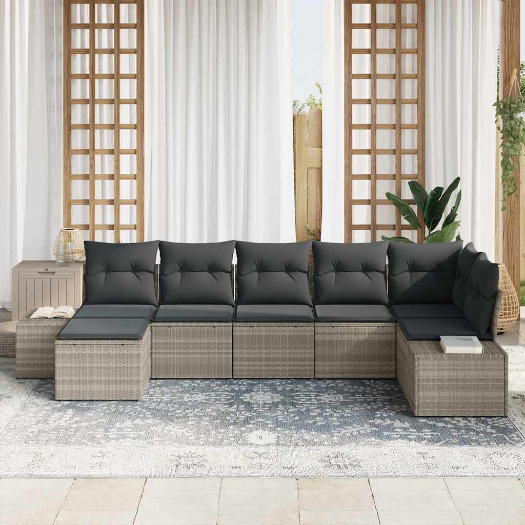 Havesofa Sæt 7 stk. Lysegrå polyrattan