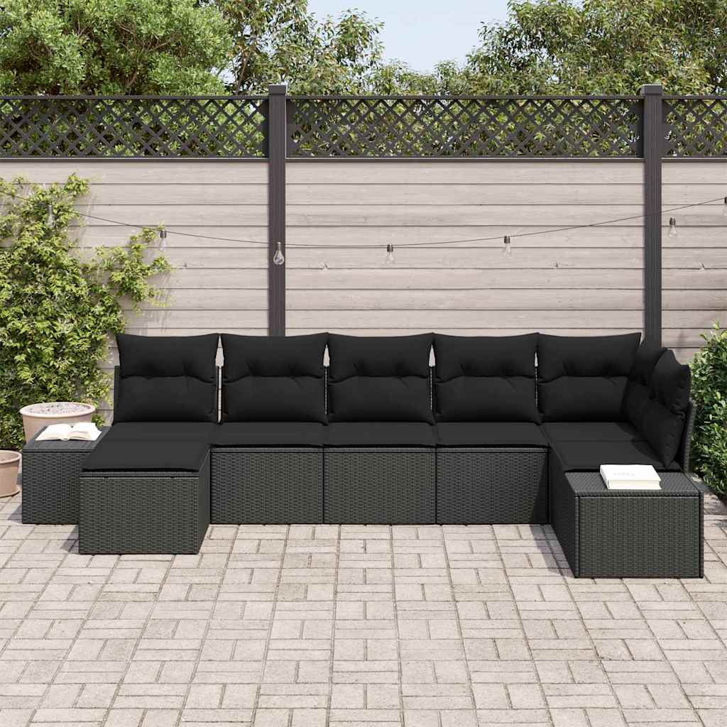 Havesofa Sæt 7 stk. Sort polyrattan