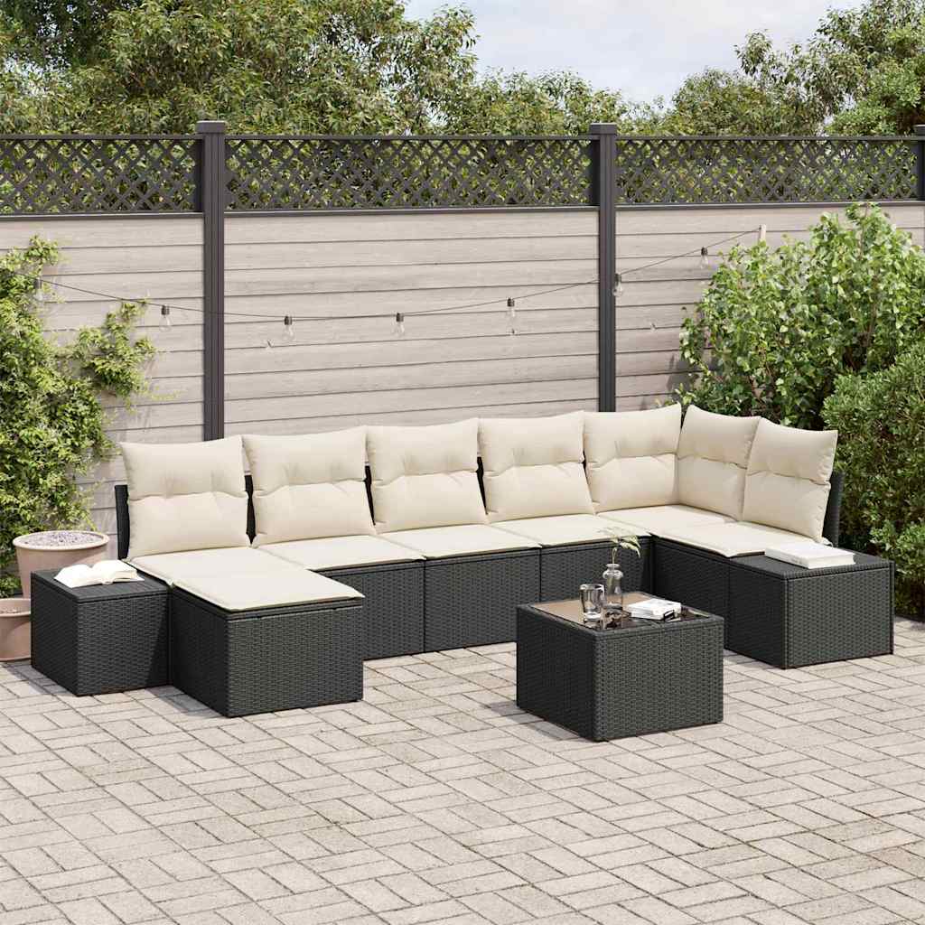 Havesofa Sæt 7 stk. Sort polyrattan