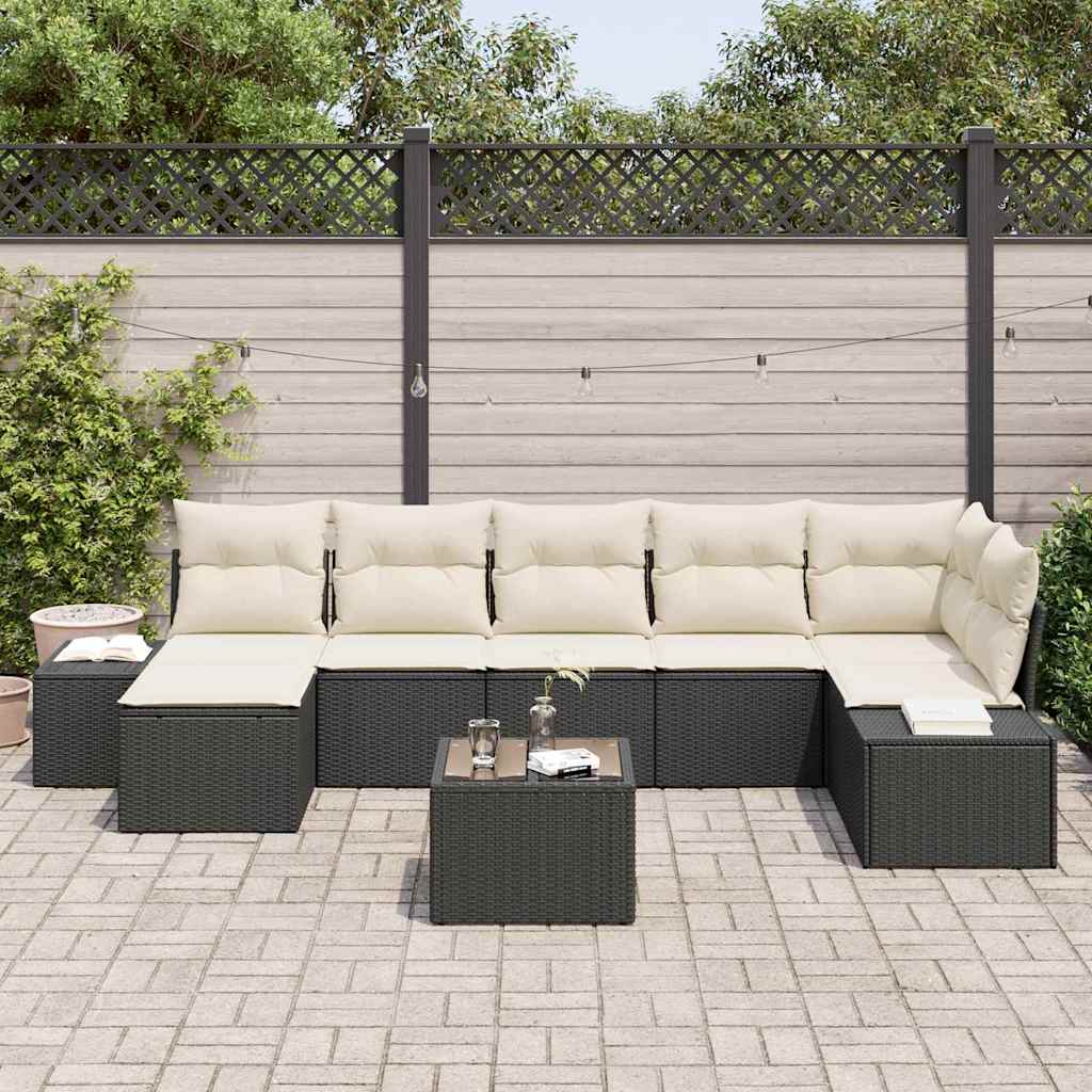 Havesofa Sæt 7 stk. Sort polyrattan