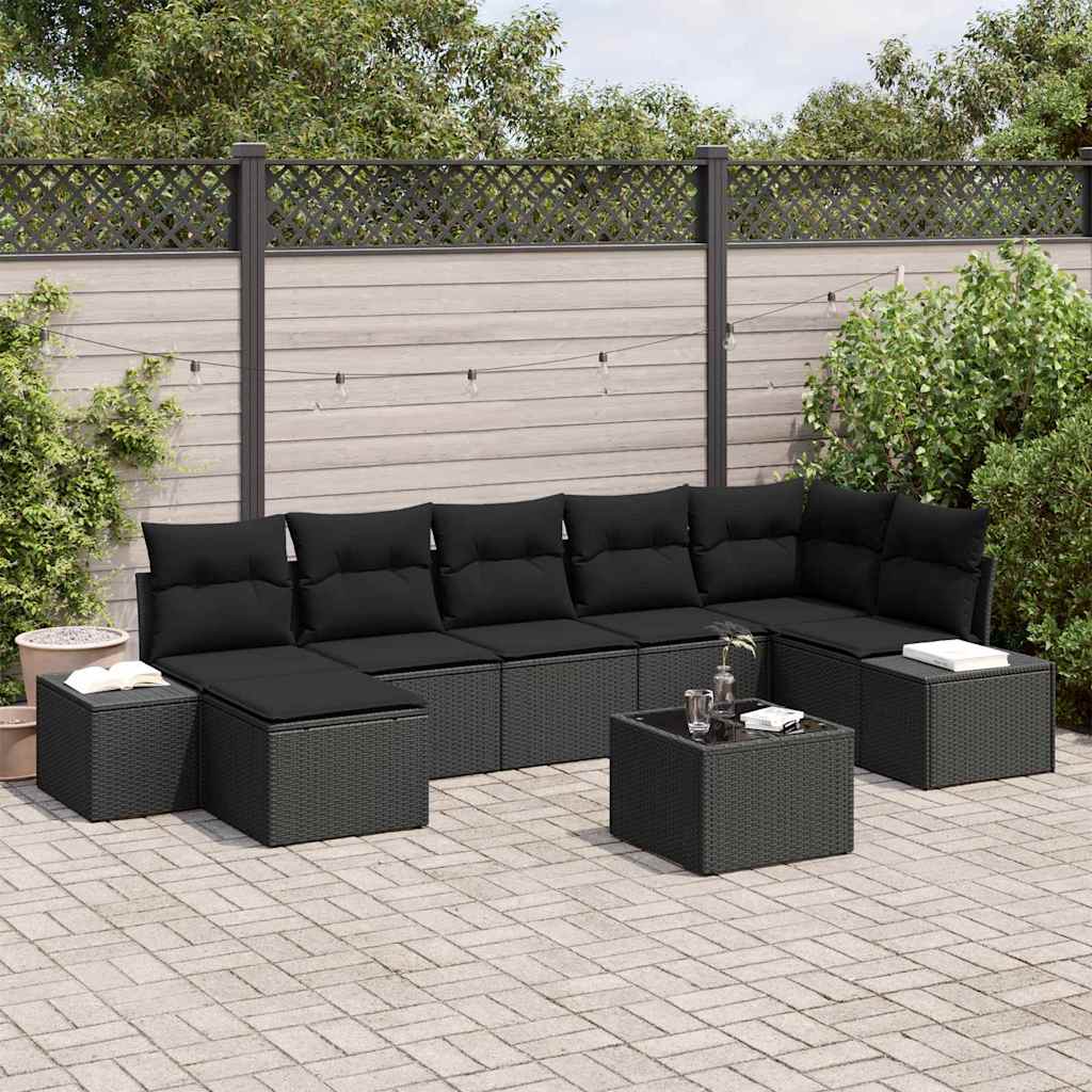 Havesofa Sæt 7 stk. Sort polyrattan