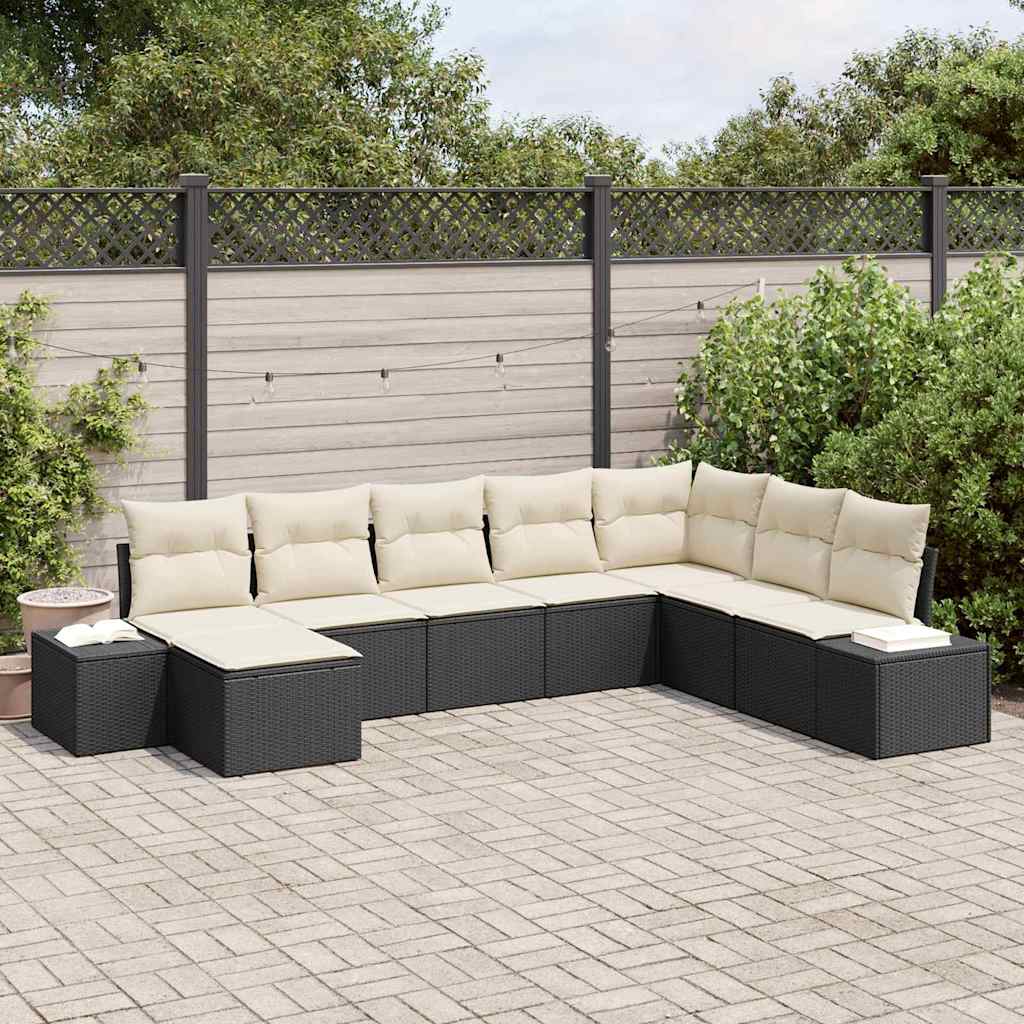 Havesofa Sæt 8 stk. Sort og Cream polyrattan