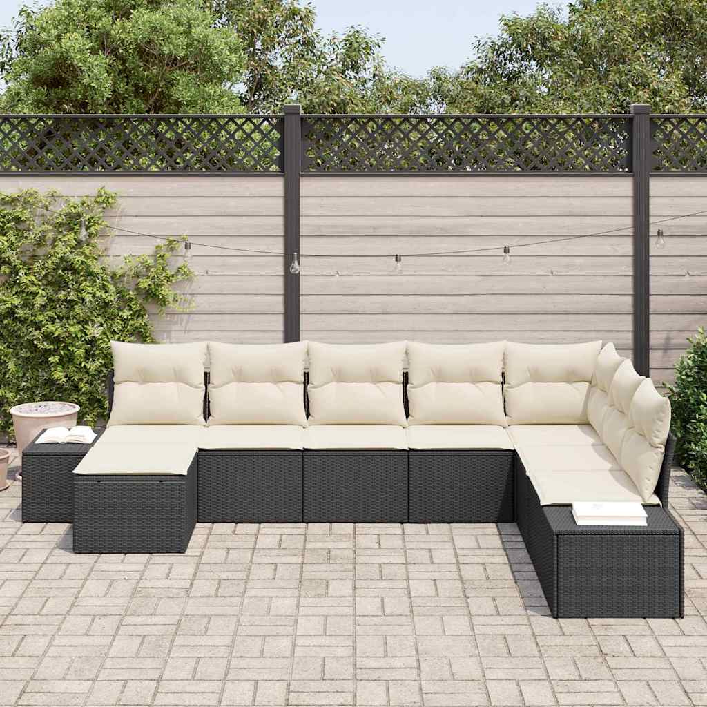 Havesofa Sæt 8 stk. Sort og Cream polyrattan
