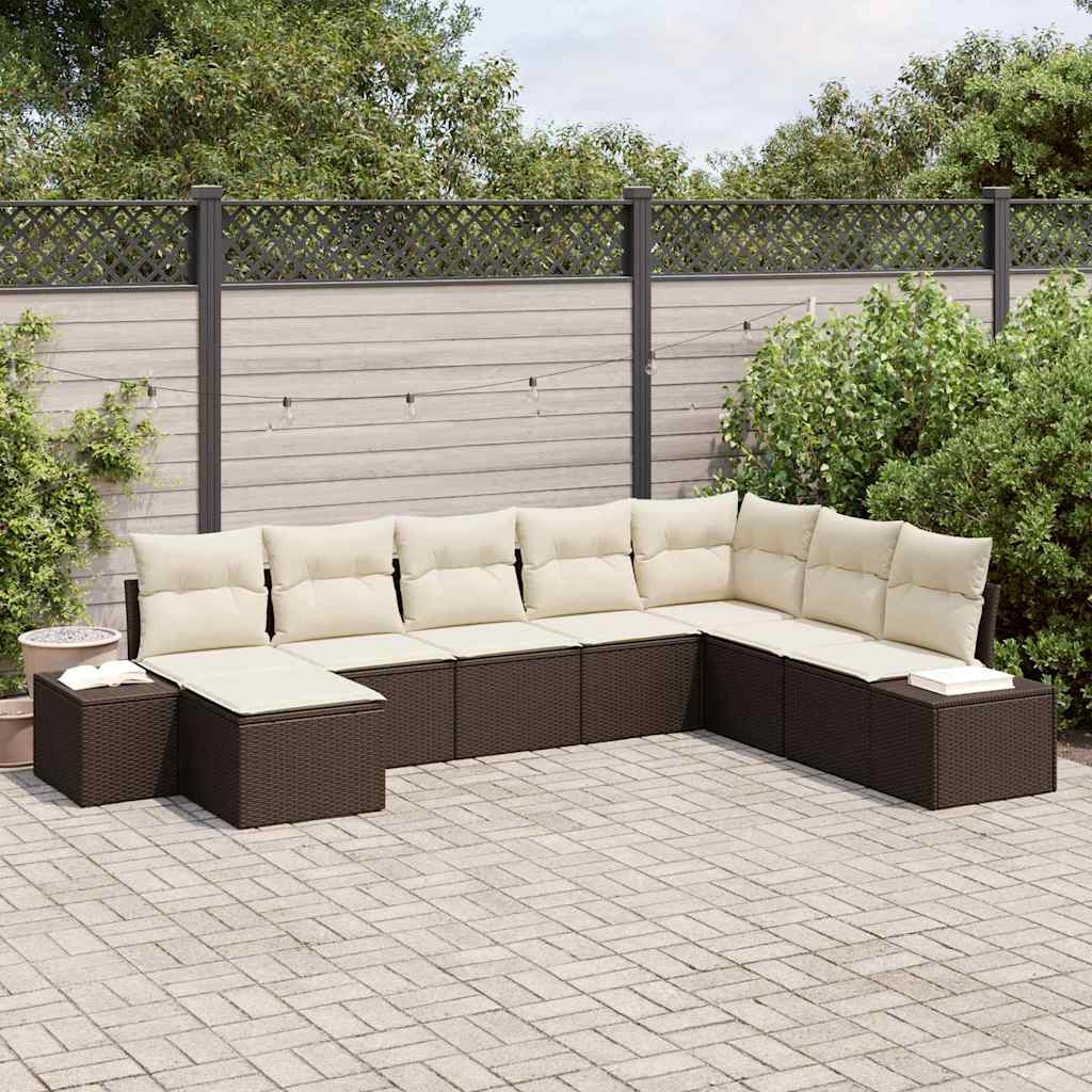 Havesofa Sæt 8 stk. Brun og Creme polyrattan