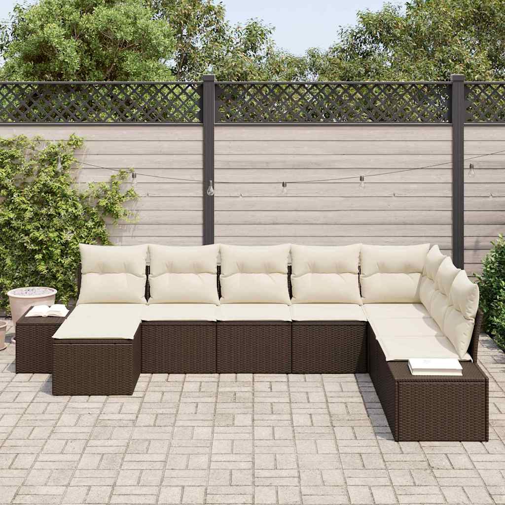 Havesofa Sæt 8 stk. Brun og Creme polyrattan