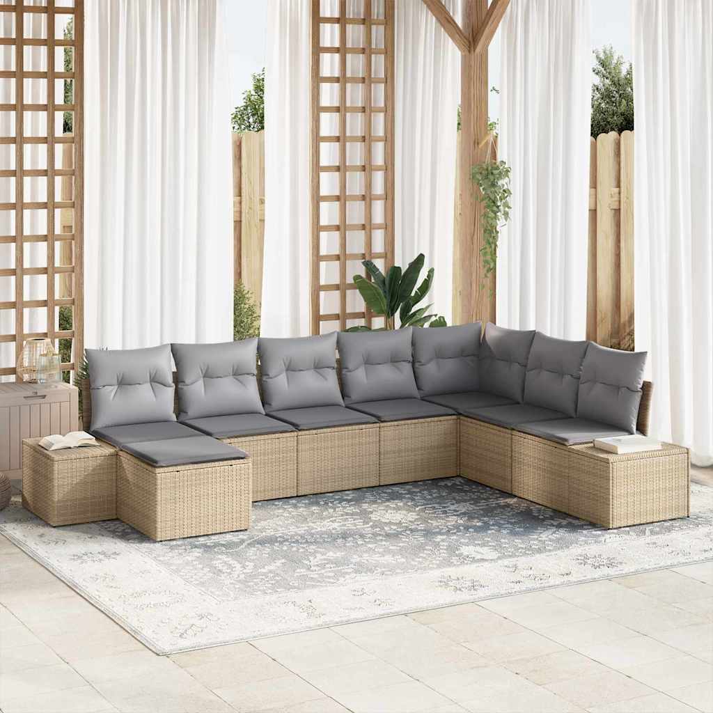 Havesofa Sæt 8 stk. Beige og lys grå polyrattan