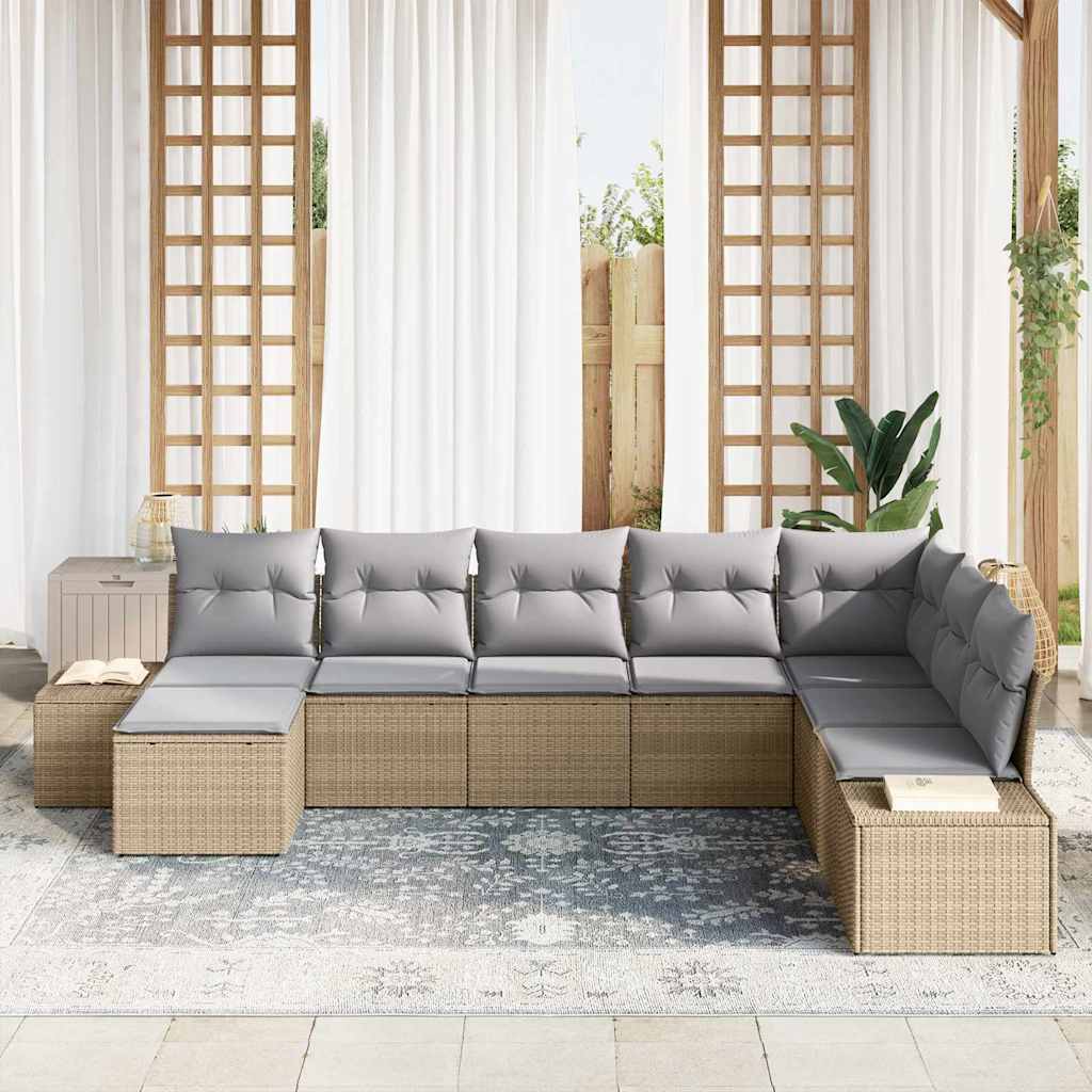 Havesofa Sæt 8 stk. Beige og lys grå polyrattan