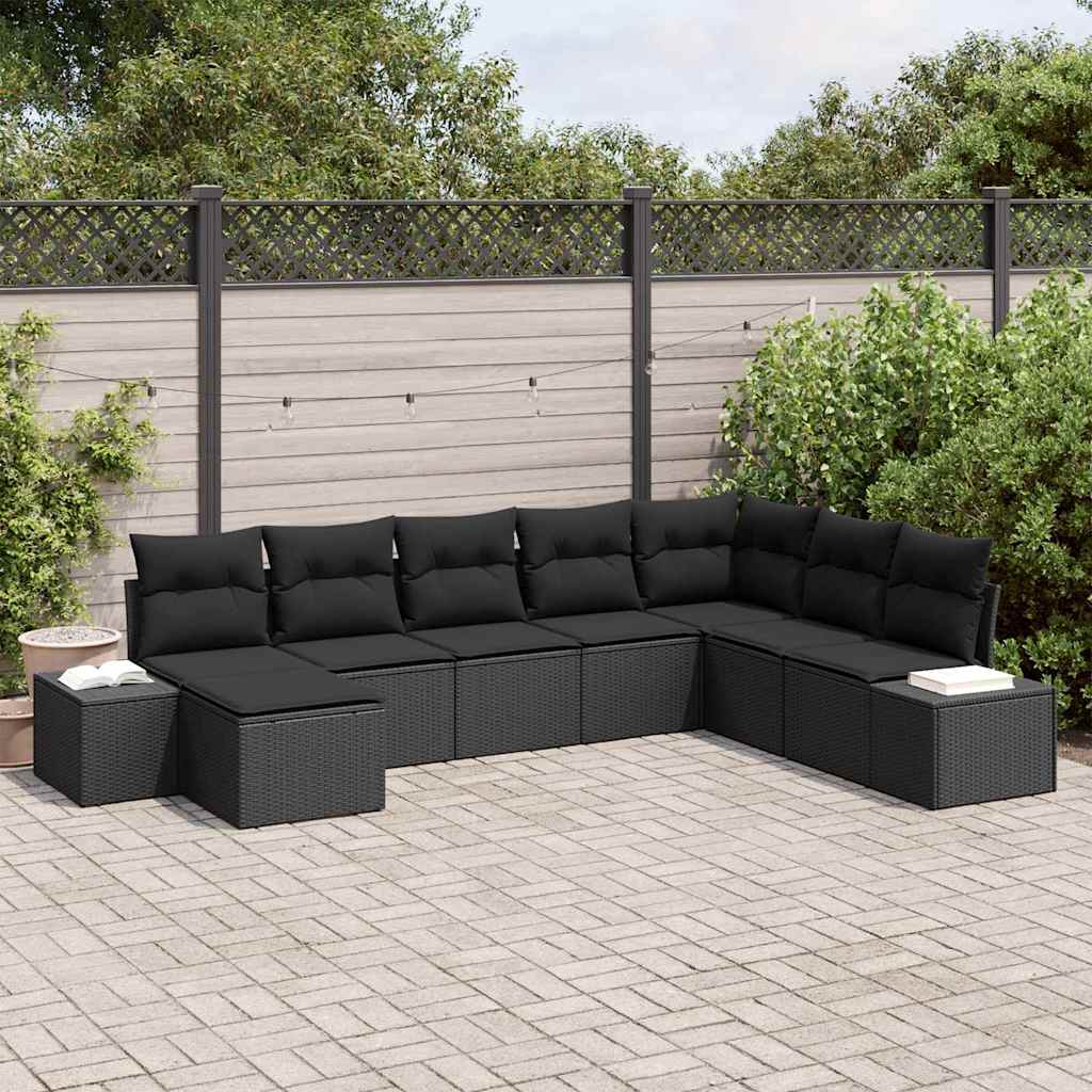 Havesofa Sæt 8 stk. Sort polyrattan