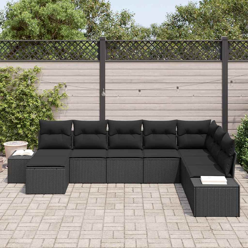 Havesofa Sæt 8 stk. Sort polyrattan