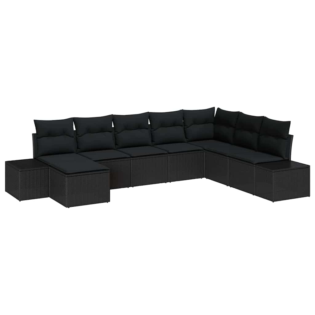 Havesofa Sæt 8 stk. Sort polyrattan