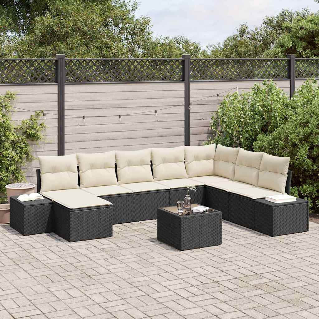 Havesofa Sæt 8 stk. Sort og Cream polyrattan