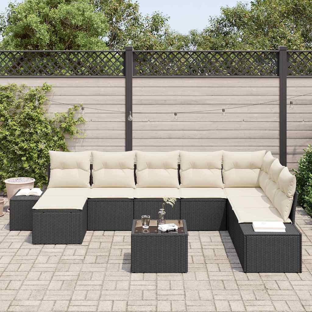Havesofa Sæt 8 stk. Sort og Cream polyrattan