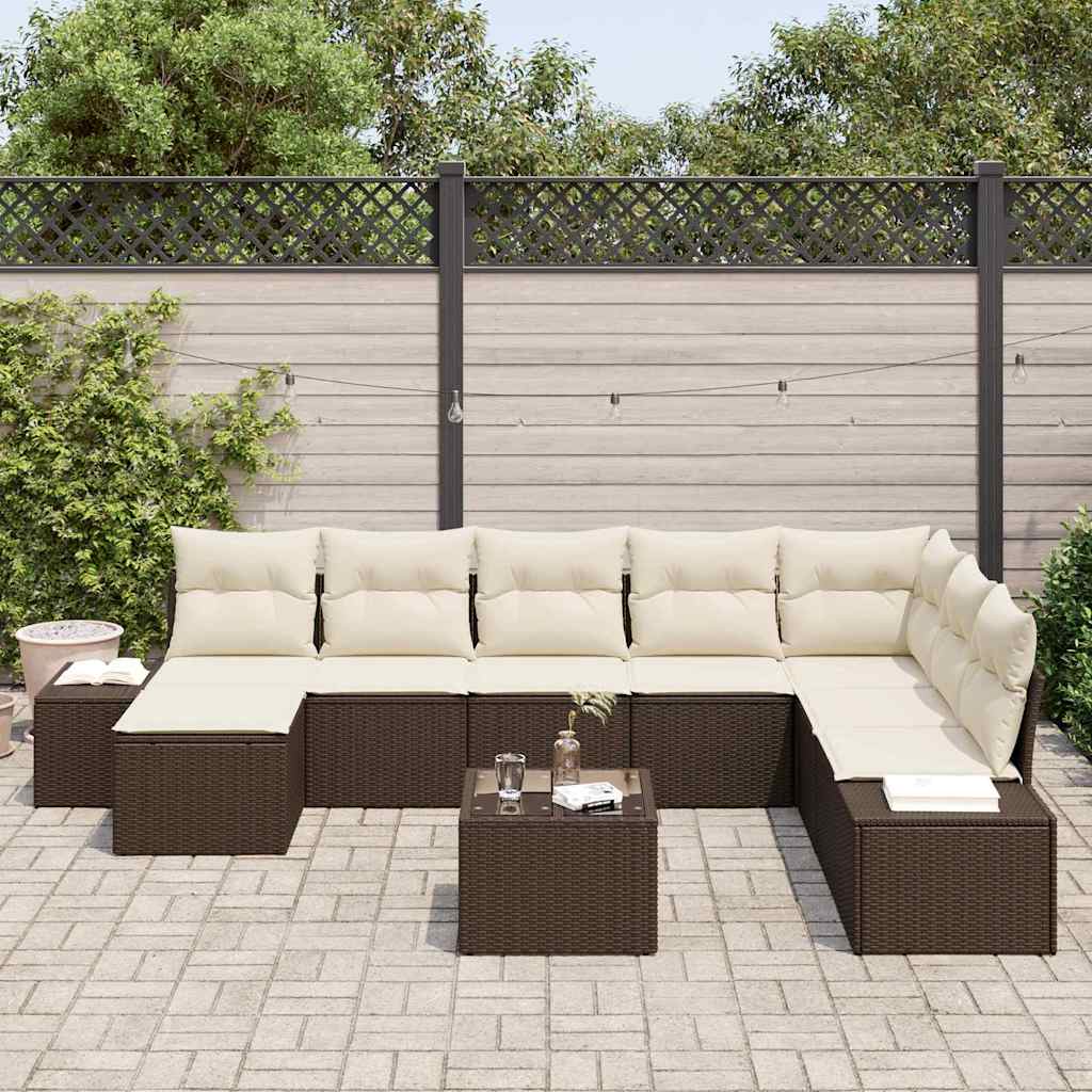 Havesofa Sæt 8 stk. Brun og Creme polyrattan