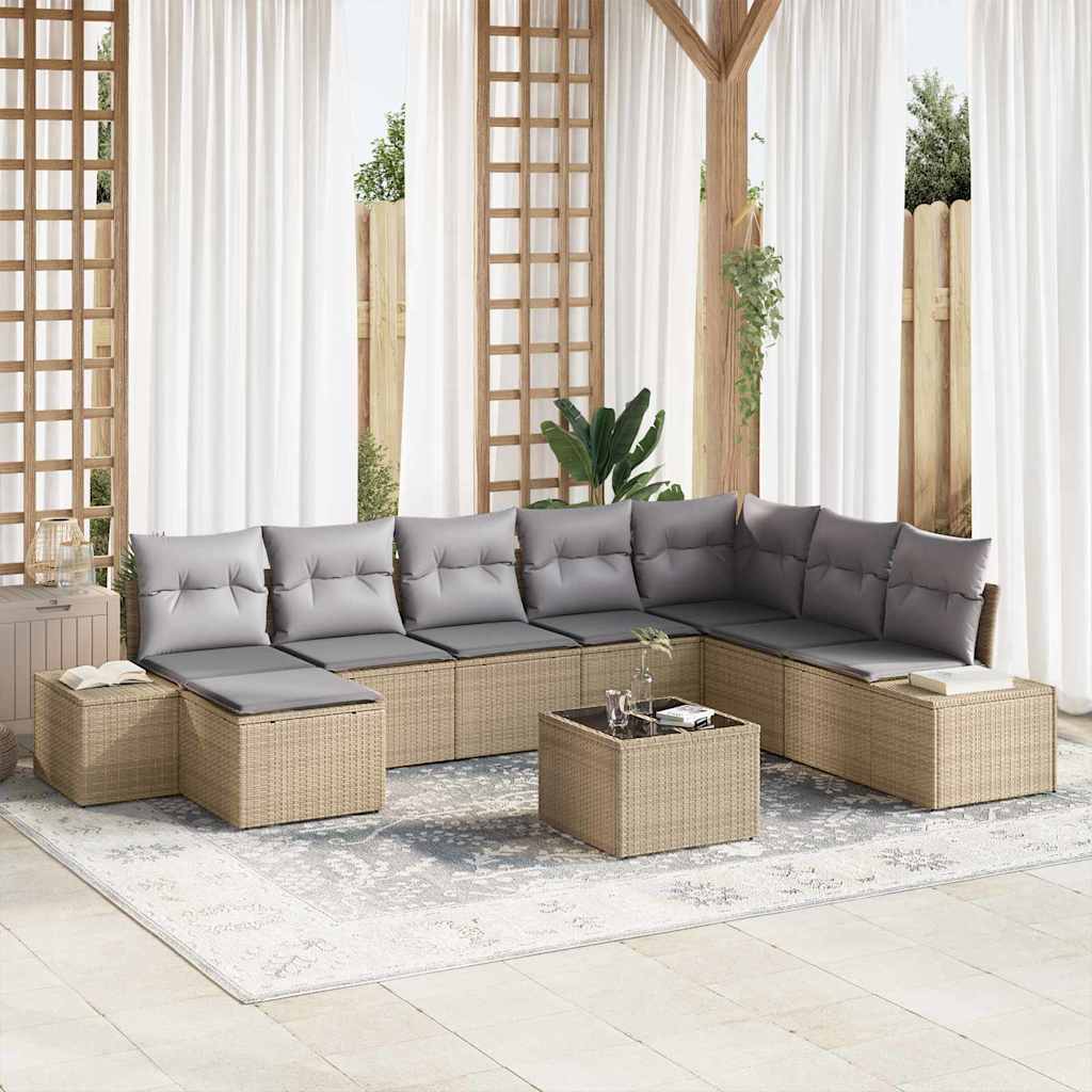 Havesofa Sæt 8 stk. Beige og lys grå polyrattan