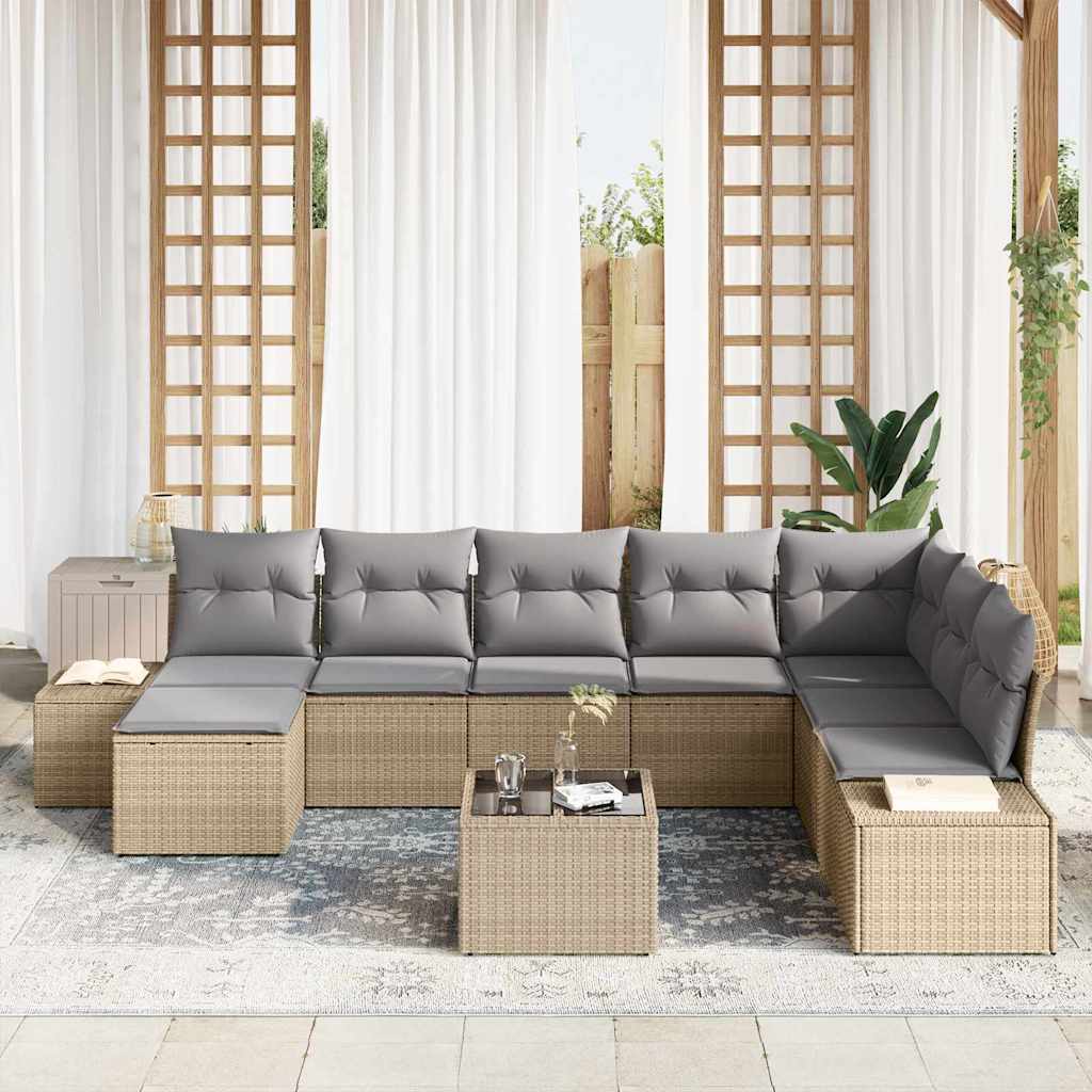 Havesofa Sæt 8 stk. Beige og lys grå polyrattan