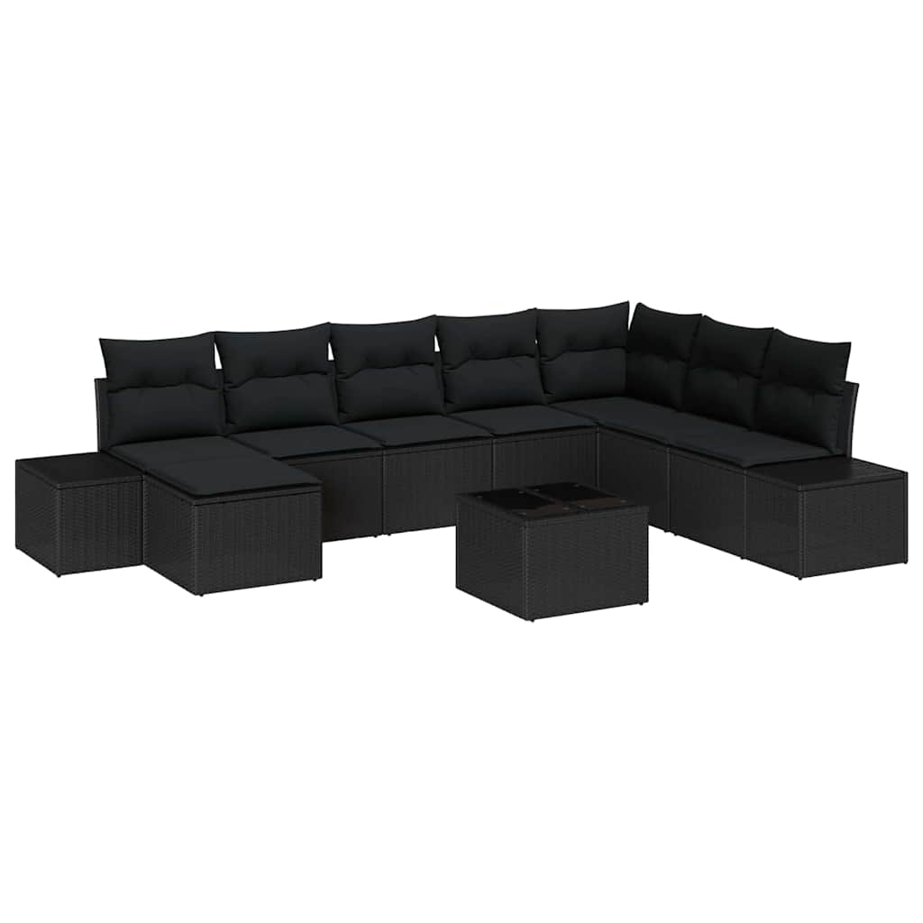 Havesofa Sæt 8 stk. Sort polyrattan